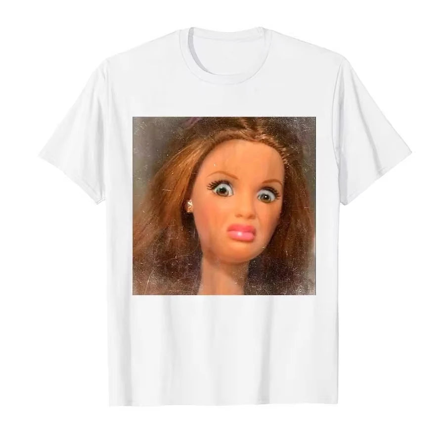 2026 Hot Selling Fashion New Style Fun Disgusting Doll Face Meme T-shirt Men's and Women's Round Neck T-shirt Top Plus Size